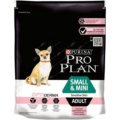 PURINA Pro Plan корм для взрослых собак мелких и карл. пород с чувств. кожей Лосось,Рис 700г