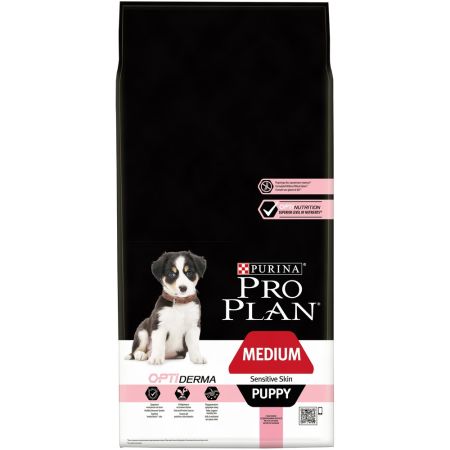 purina pro plan optiderma корм щенков средних пород с чувств. кожей лосось, рис 12кг